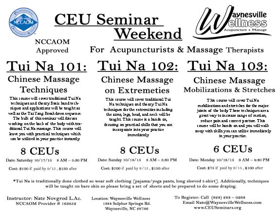 Massage & Acupuncture CEU Courses Waynesville NC